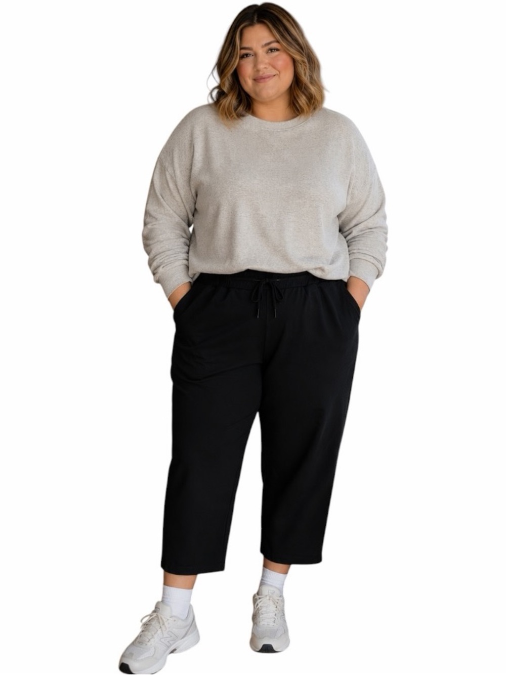 32 Cool XL Black Elastic Waist Drawstring Cropped Athleisure Pants w/ Pockets